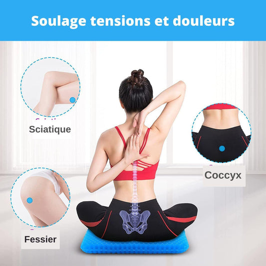 Coussin lombaire en gel anti escarre et coussin d'assise ergonomique intérieur et extérieur pour soulager les tensions dans le dos